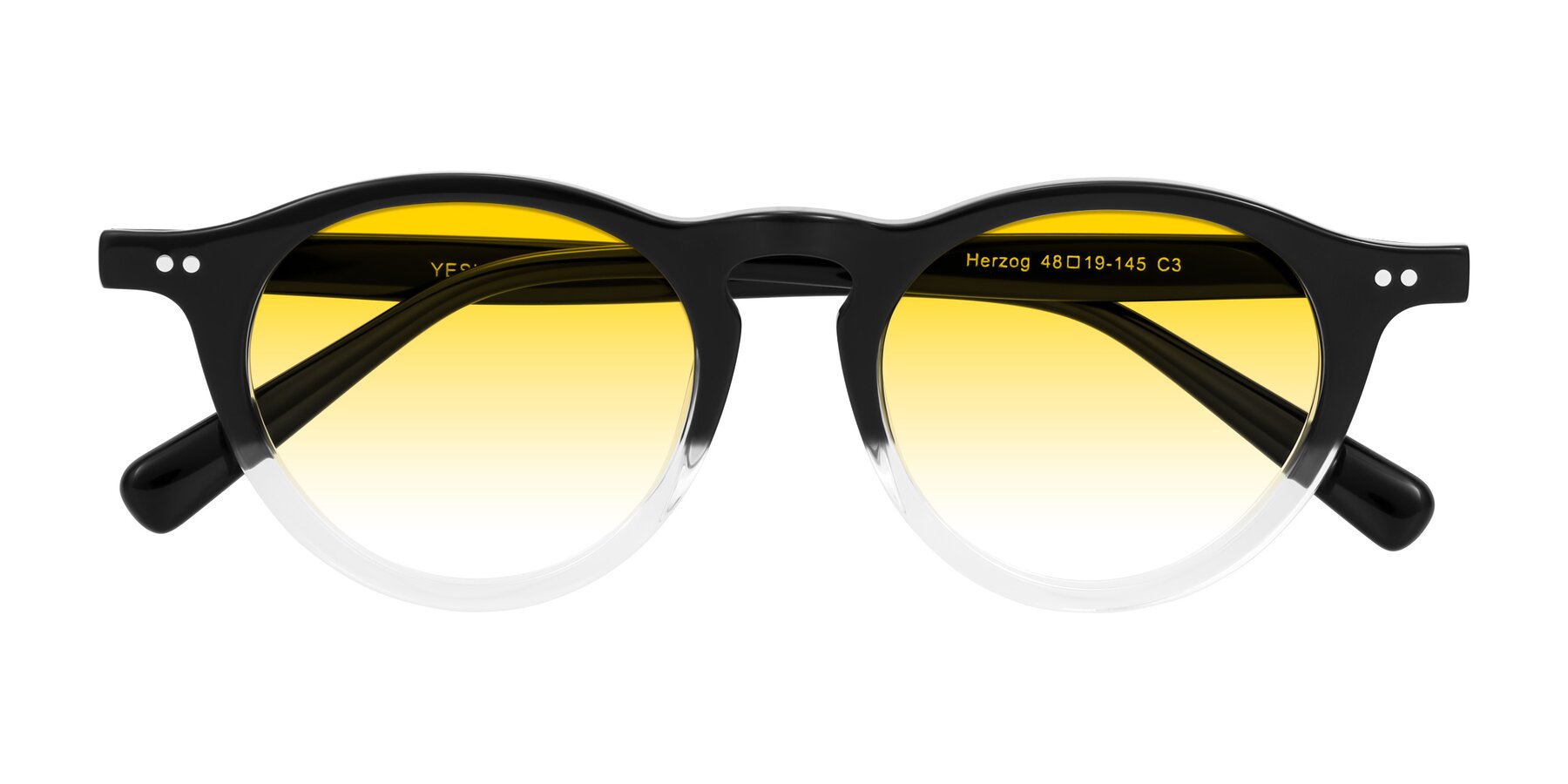 Folded Front of Herzog in Black/Clear with Yellow Gradient Lenses
