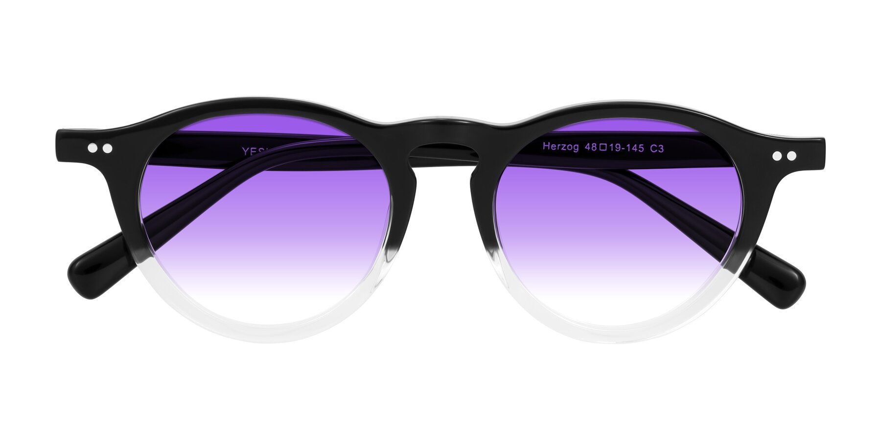 Folded Front of Herzog in Black/Clear with Purple Gradient Lenses