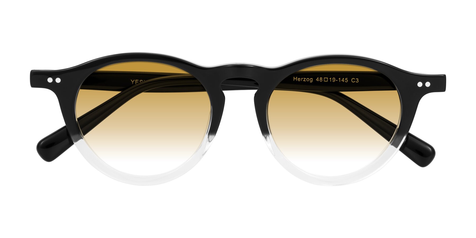 Folded Front of Herzog in Black/Clear with Champagne Gradient Lenses