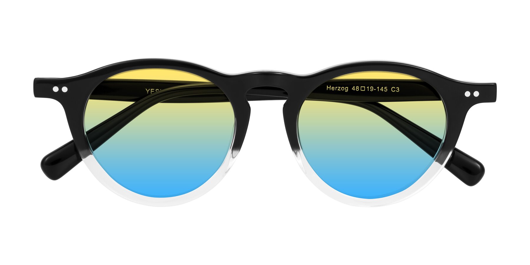 Folded Front of Herzog in Black/Clear with Yellow / Blue Gradient Lenses