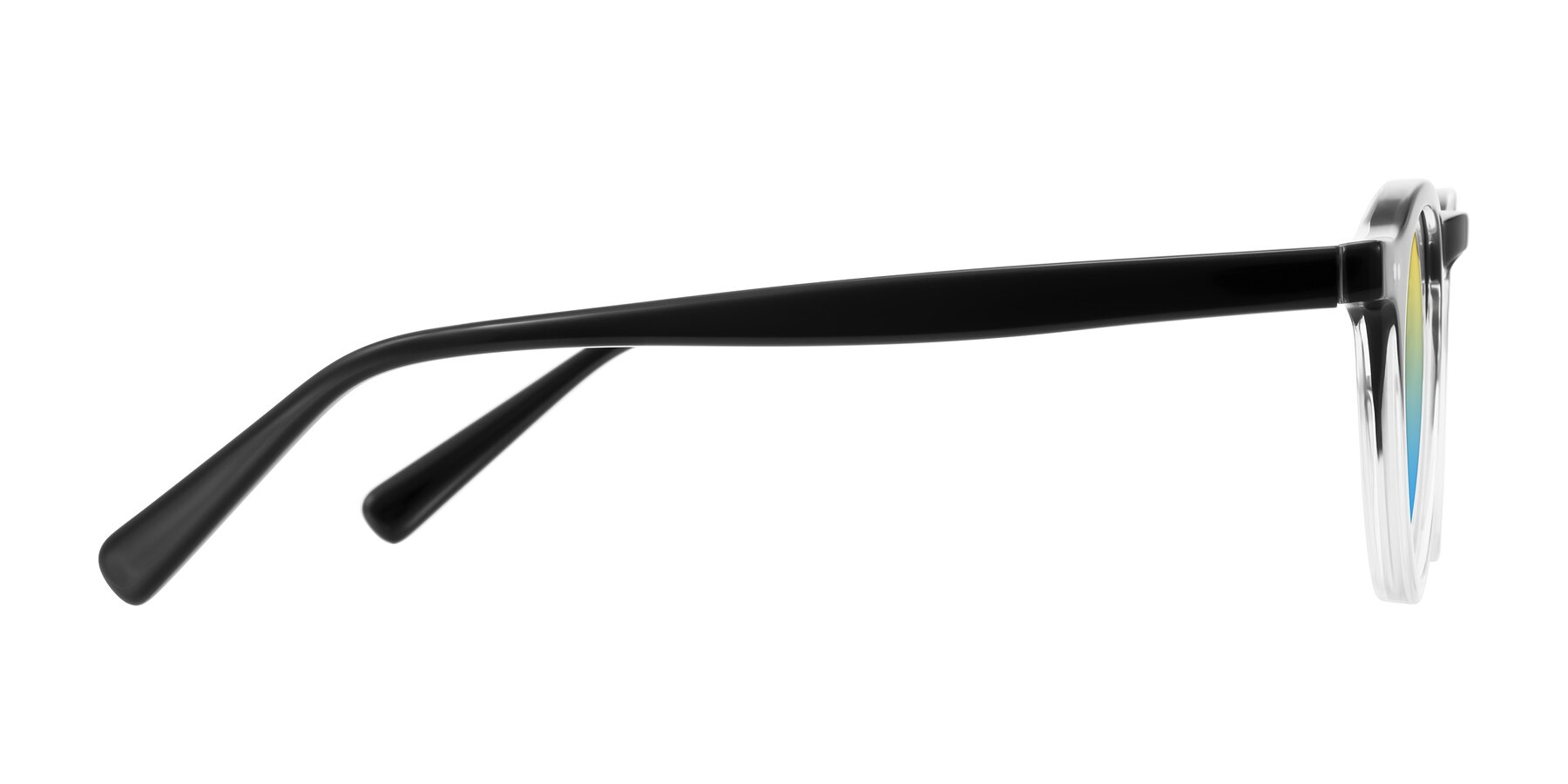 Side of Herzog in Black/Clear with Yellow / Blue Gradient Lenses