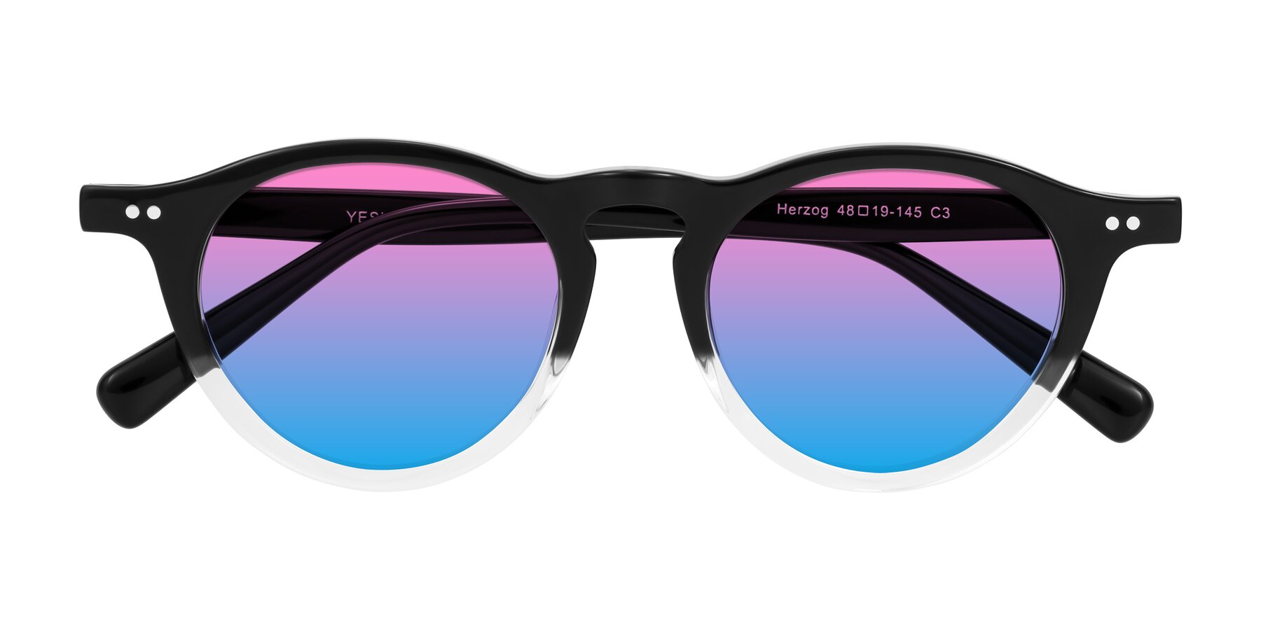 Folded Front of Herzog in Black/Clear with Pink / Blue Gradient Lenses