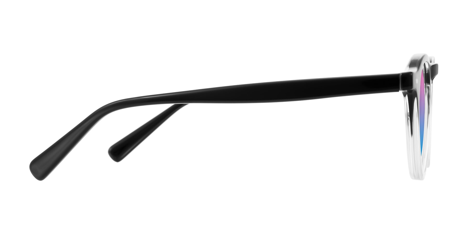 Side of Herzog in Black/Clear with Pink / Blue Gradient Lenses