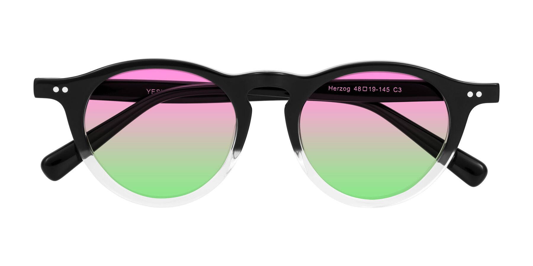Folded Front of Herzog in Black/Clear with Pink / Green Gradient Lenses