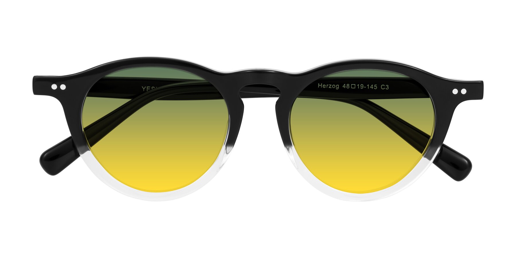 Folded Front of Herzog in Black/Clear with Green / Yellow Gradient Lenses