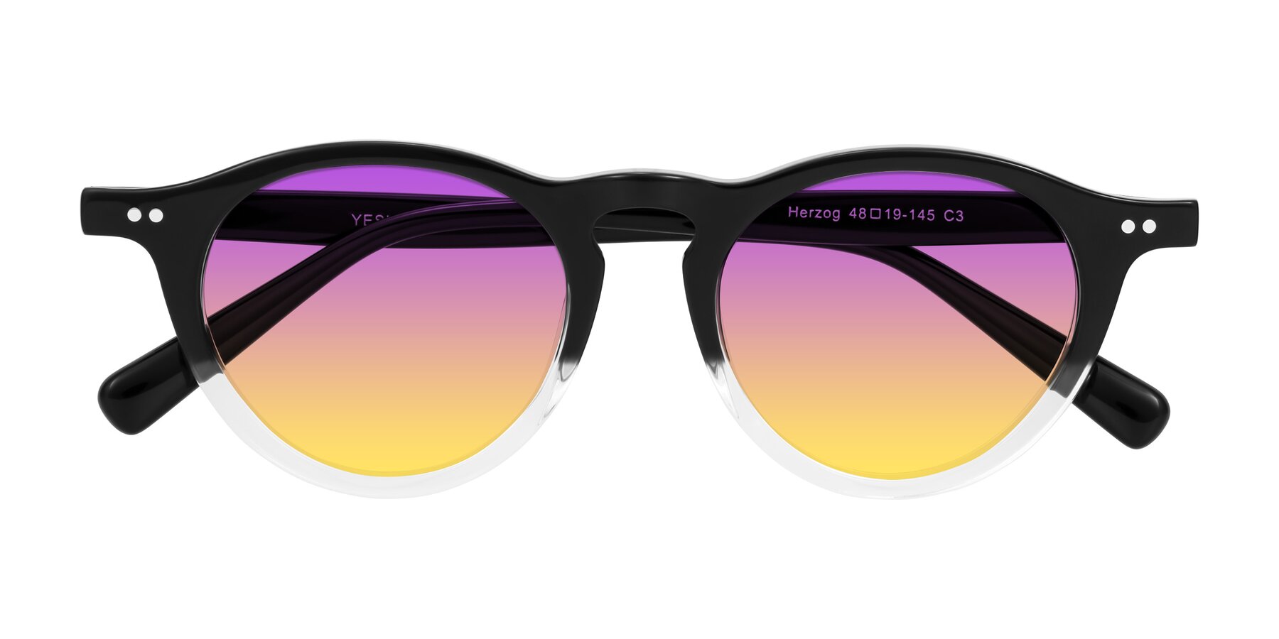 Folded Front of Herzog in Black/Clear with Purple / Yellow Gradient Lenses