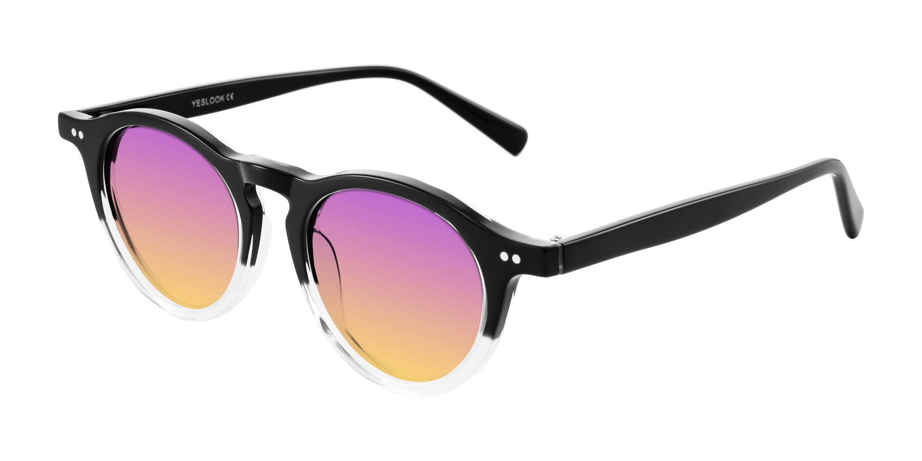 Angle of Herzog in Black/Clear with Purple / Yellow Gradient Lenses