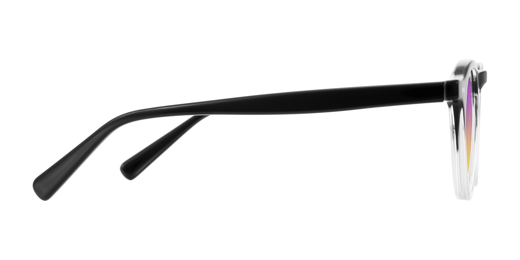 Side of Herzog in Black/Clear with Purple / Yellow Gradient Lenses
