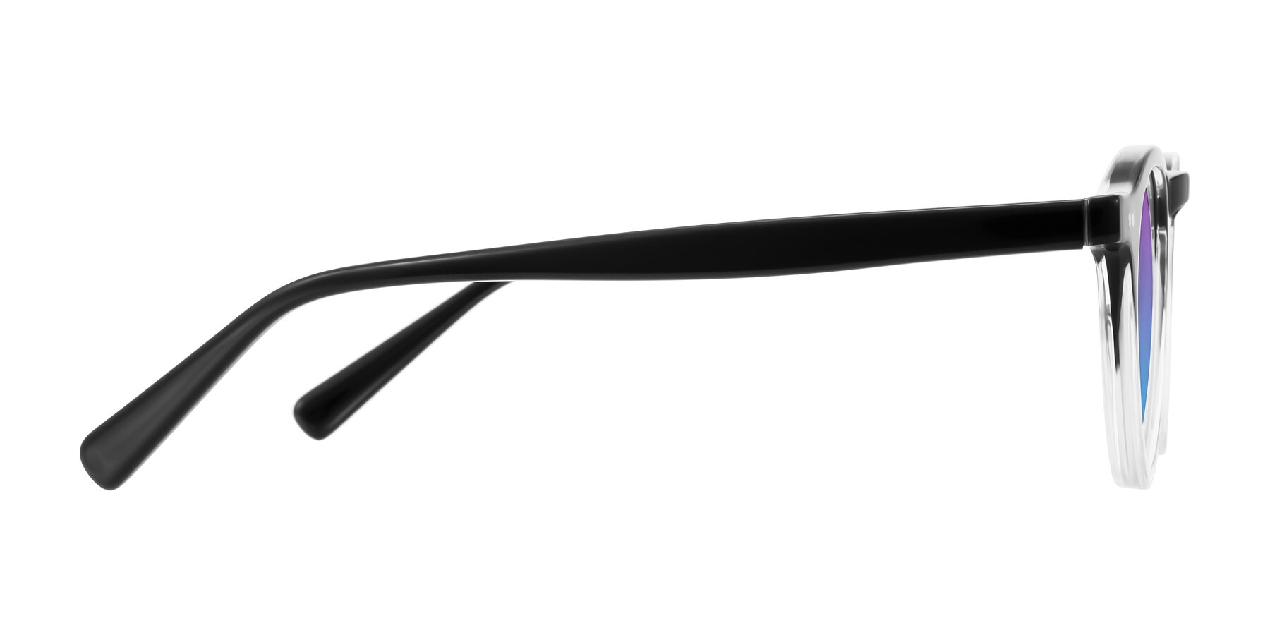 Side of Herzog in Black/Clear with Purple / Blue Gradient Lenses