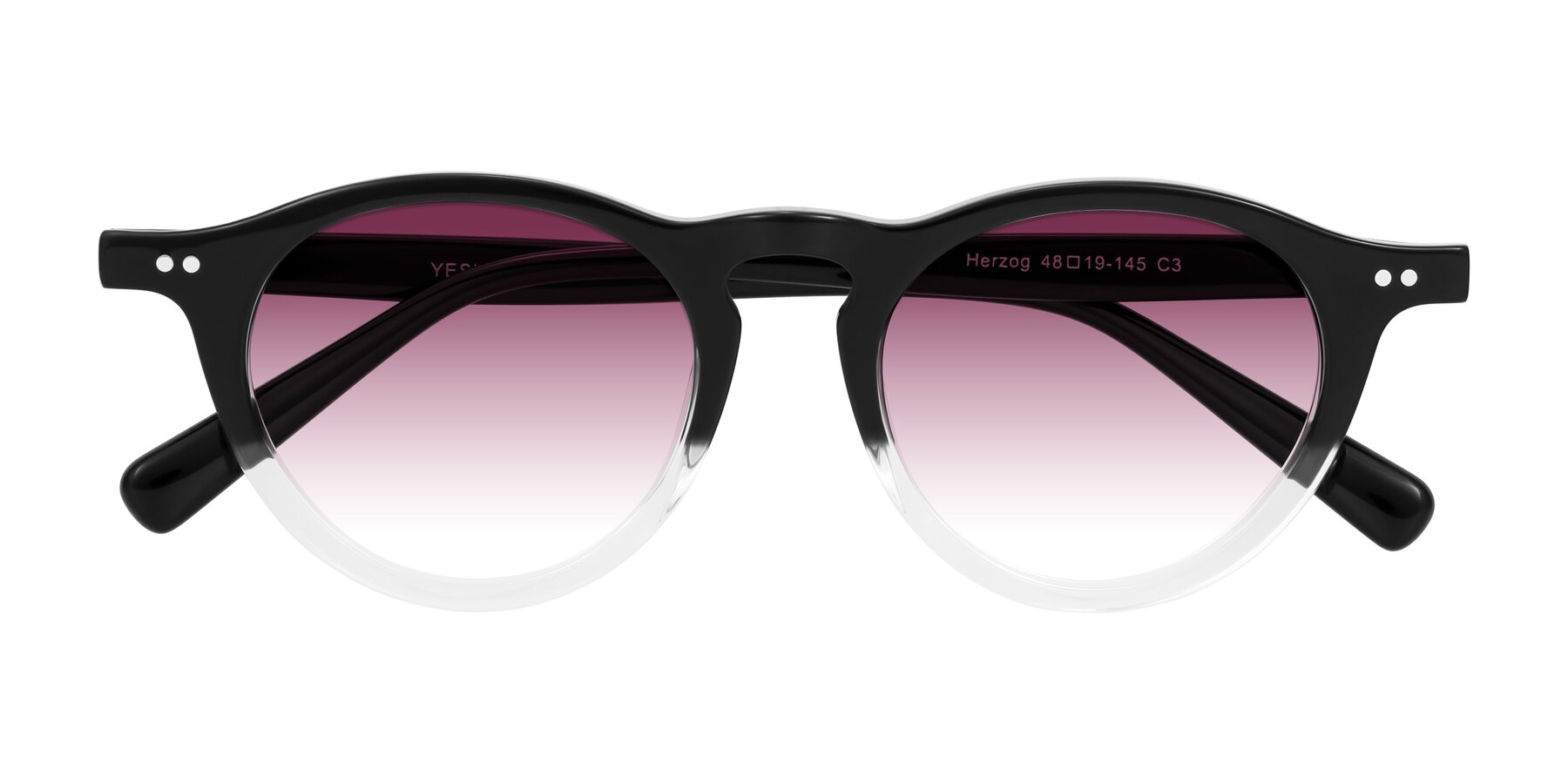 Folded Front of Herzog in Black/Clear with Wine Gradient Lenses