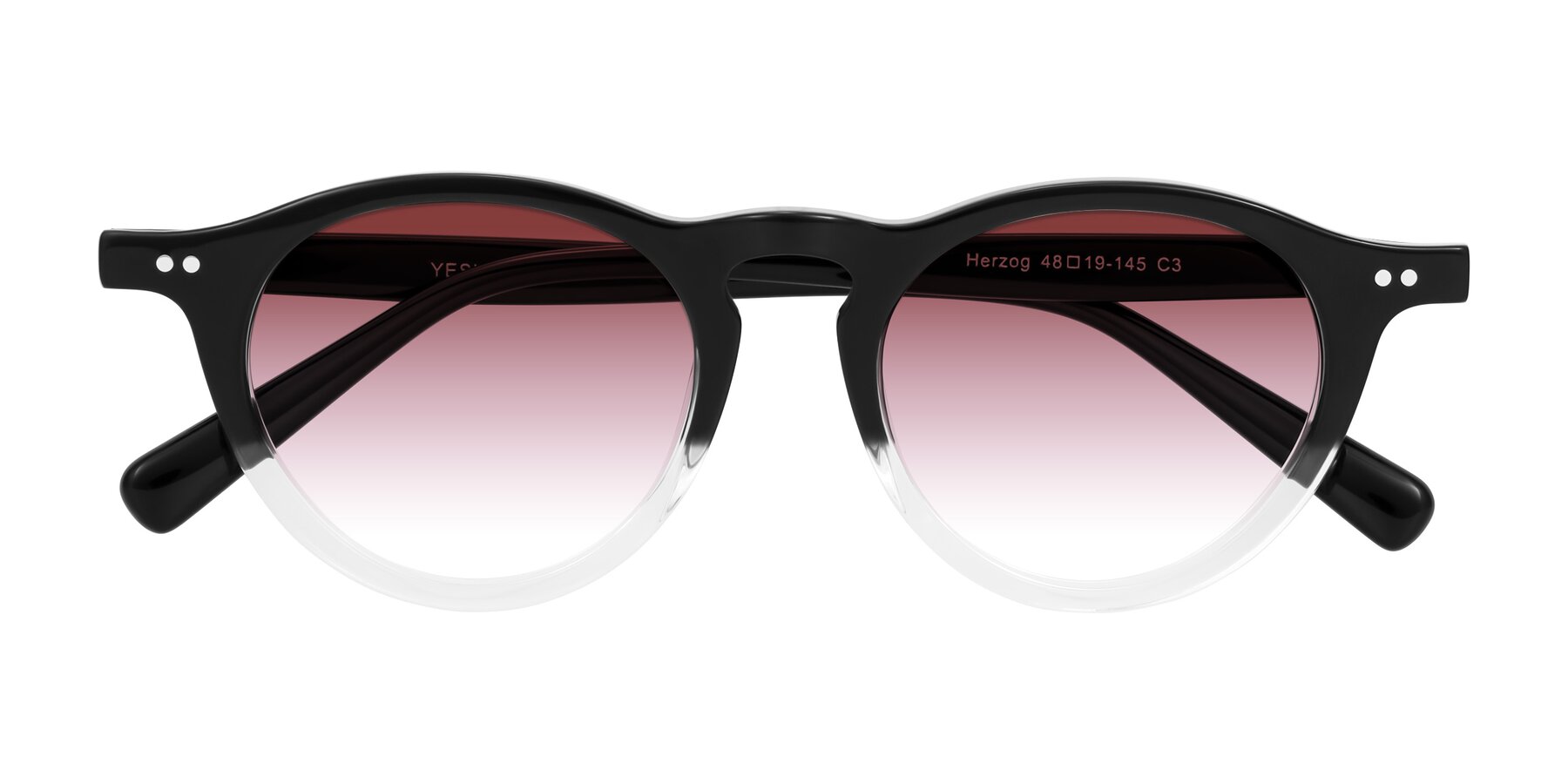Folded Front of Herzog in Black/Clear with Garnet Gradient Lenses