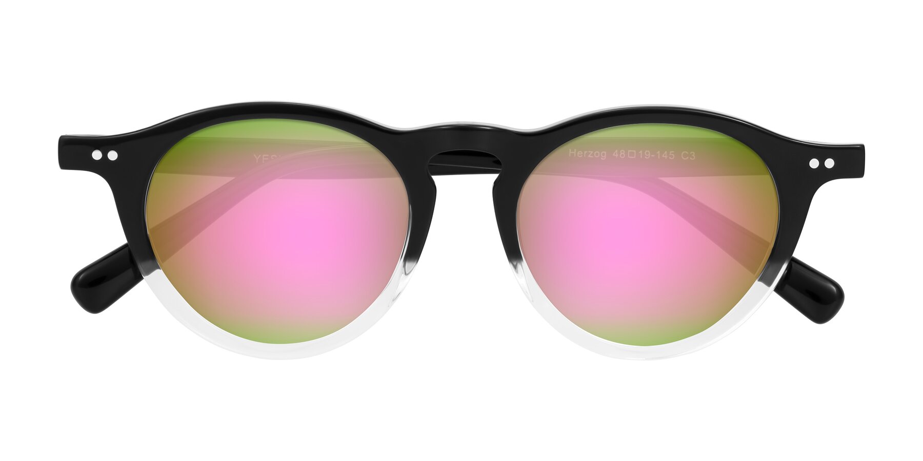 Folded Front of Herzog in Black/Clear with Pink Mirrored Lenses