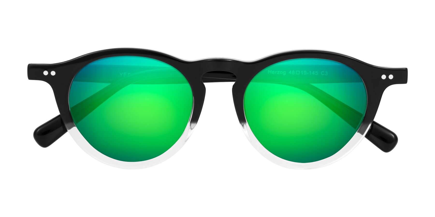 Folded Front of Herzog in Black/Clear with Green Mirrored Lenses