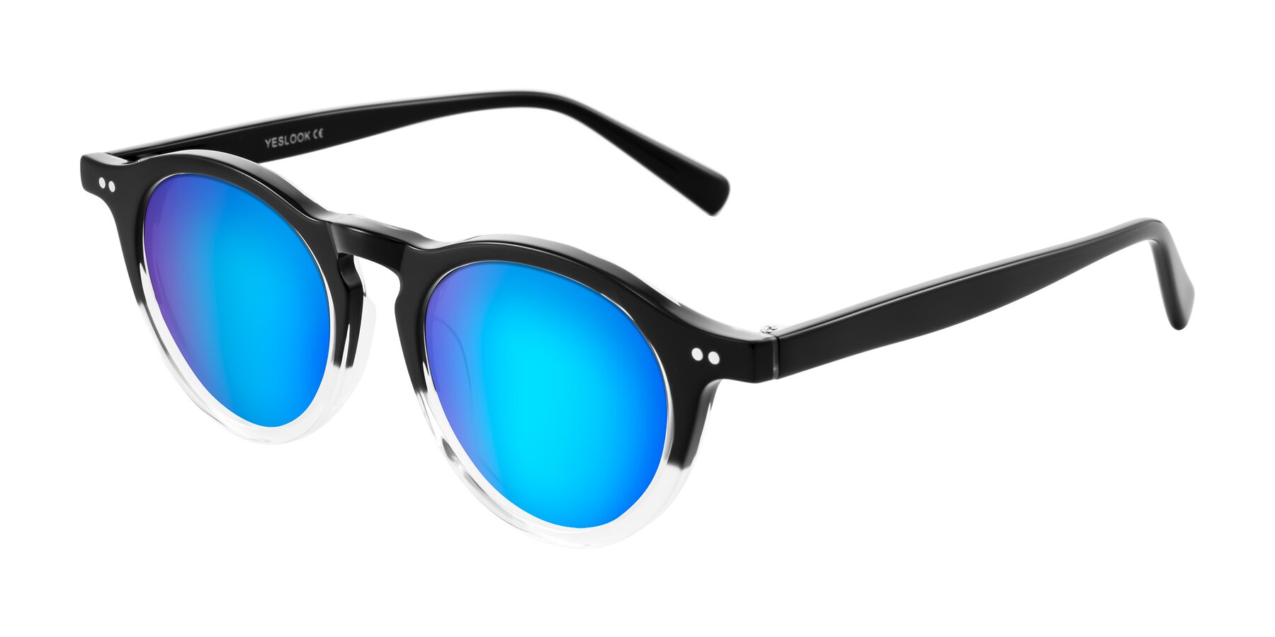 Angle of Herzog in Black/Clear with Blue Mirrored Lenses