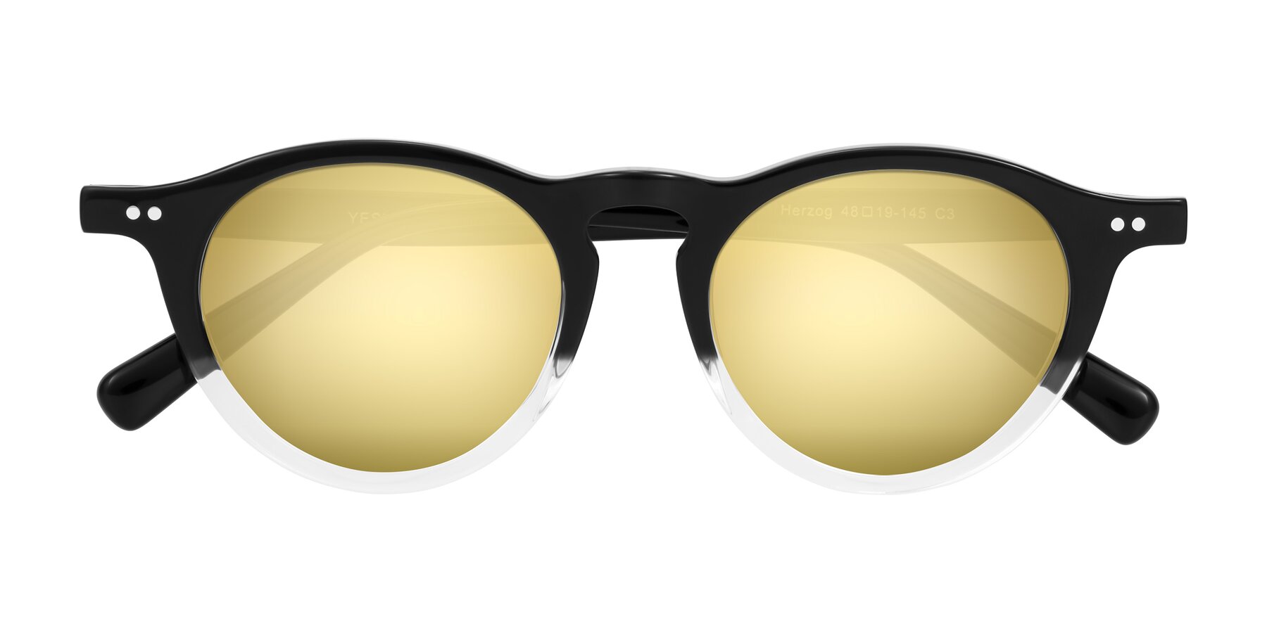 Folded Front of Herzog in Black/Clear with Gold Mirrored Lenses