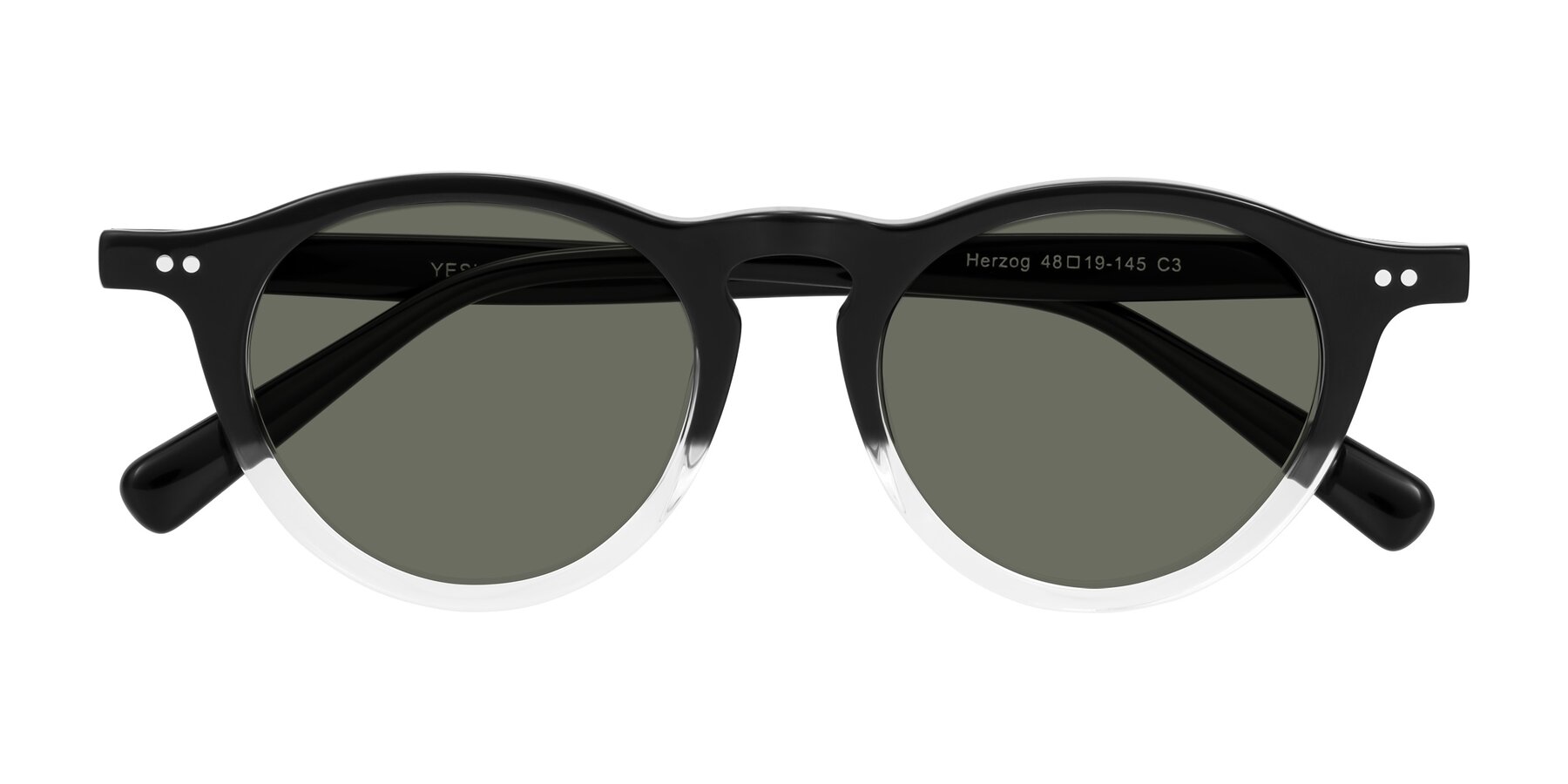 Folded Front of Herzog in Black/Clear with Gray Polarized Lenses