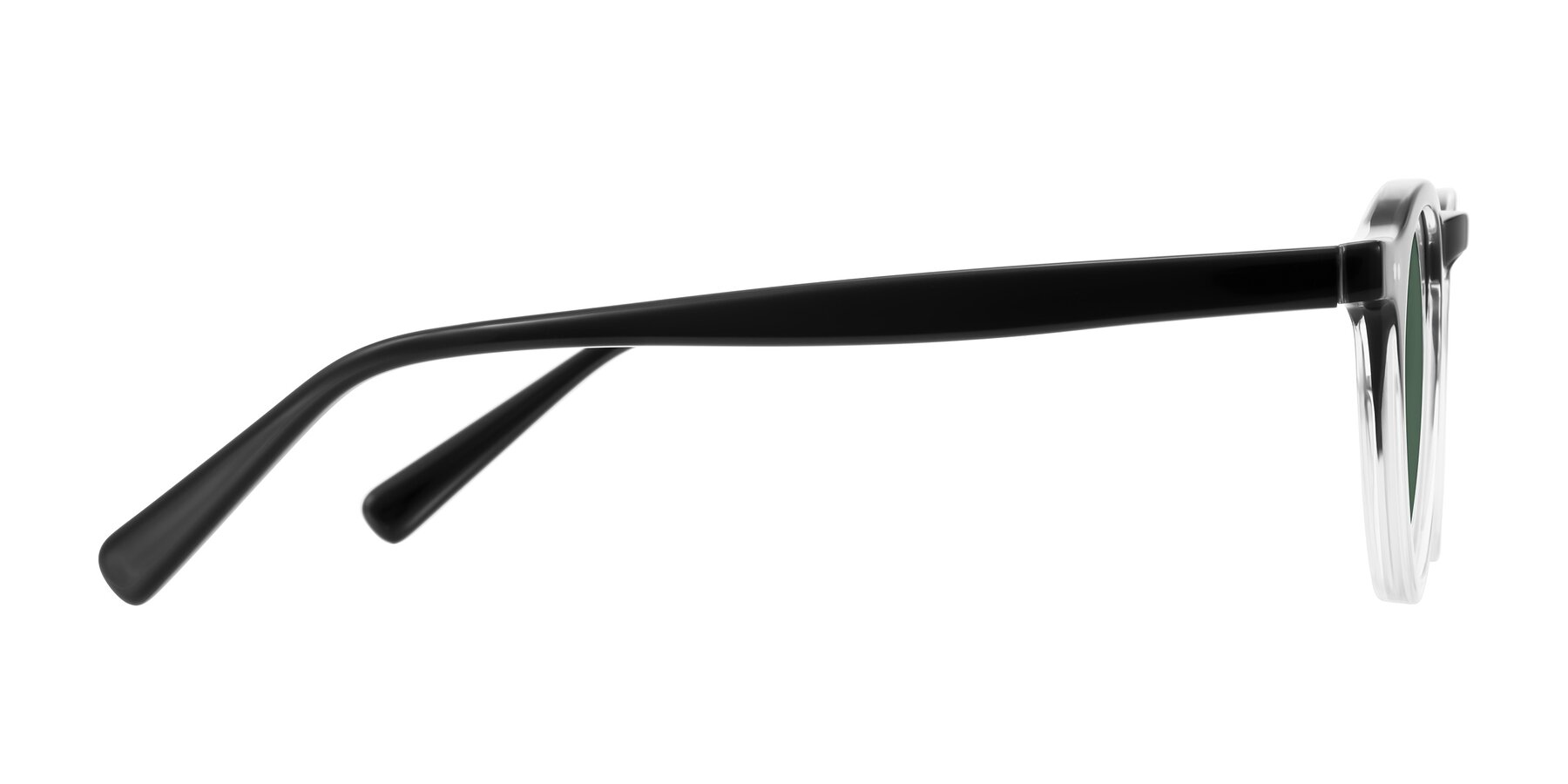 Side of Herzog in Black/Clear with Green Polarized Lenses