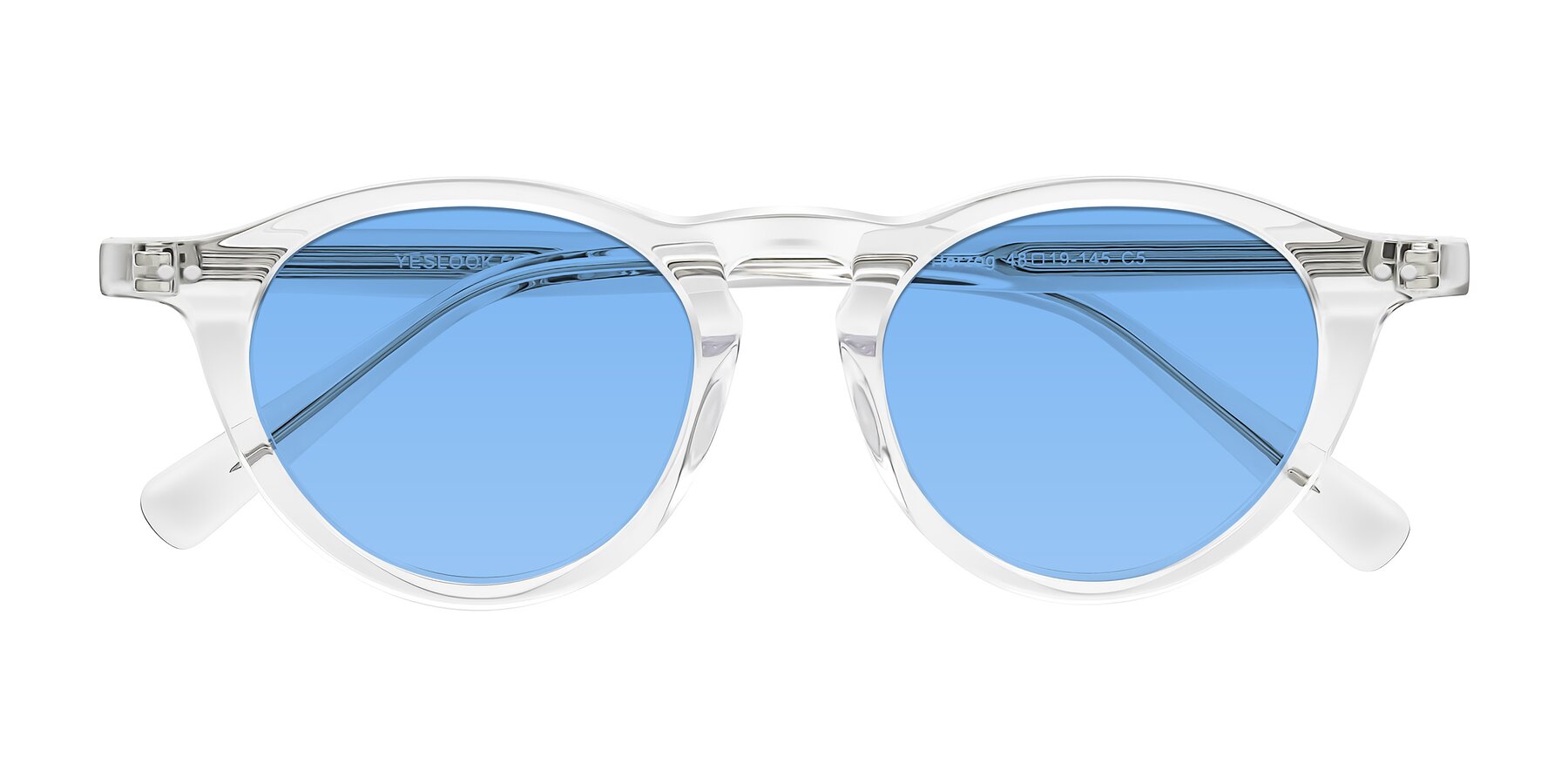 Folded Front of Herzog in Clear with Medium Blue Tinted Lenses