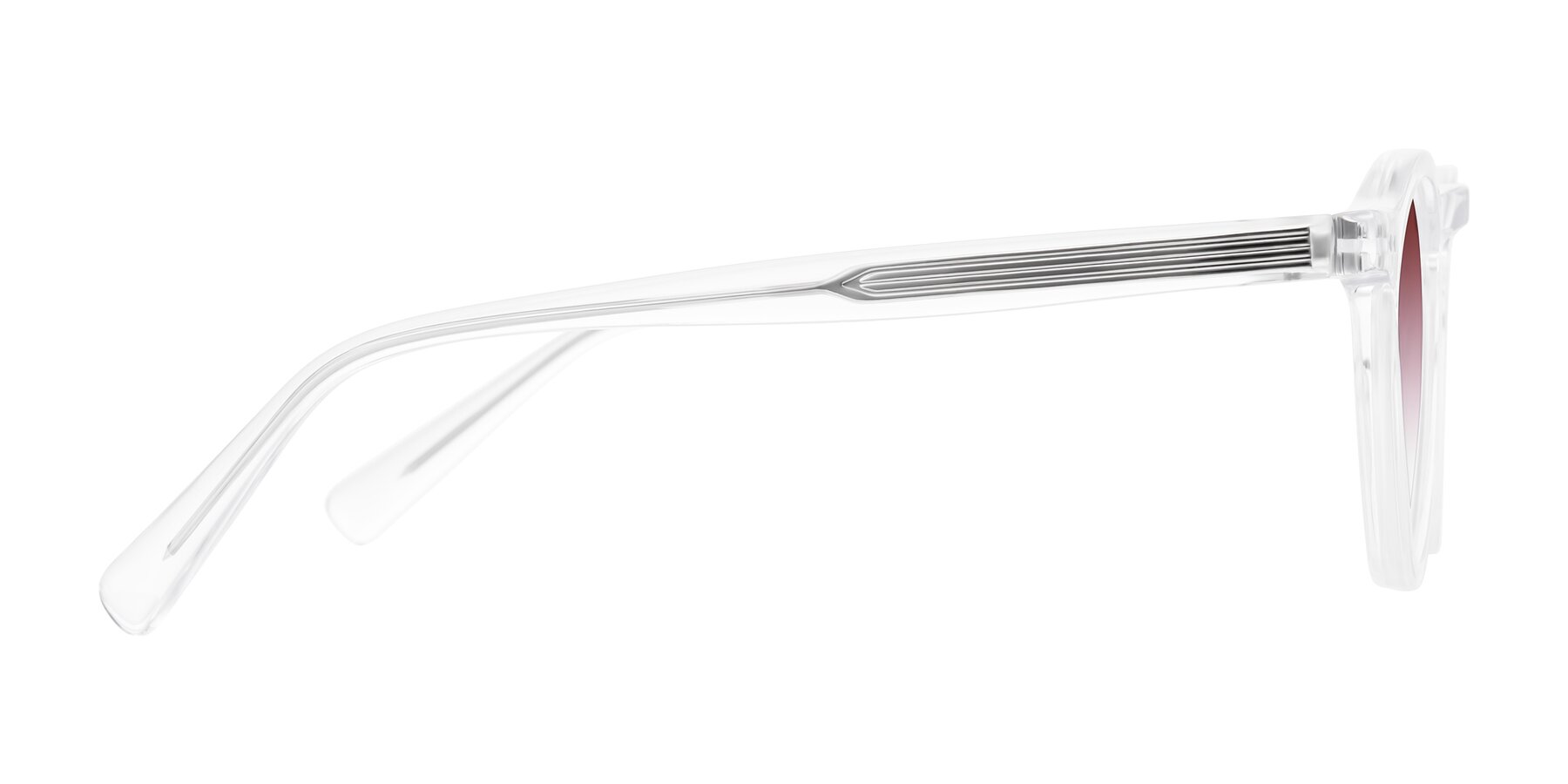 Side of Herzog in Clear with Garnet Gradient Lenses