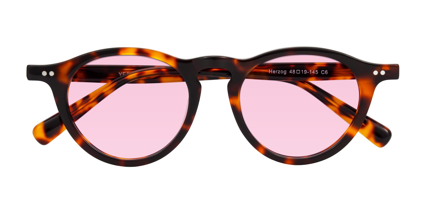 Folded Front of Herzog in Tortoise with Light Pink Tinted Lenses