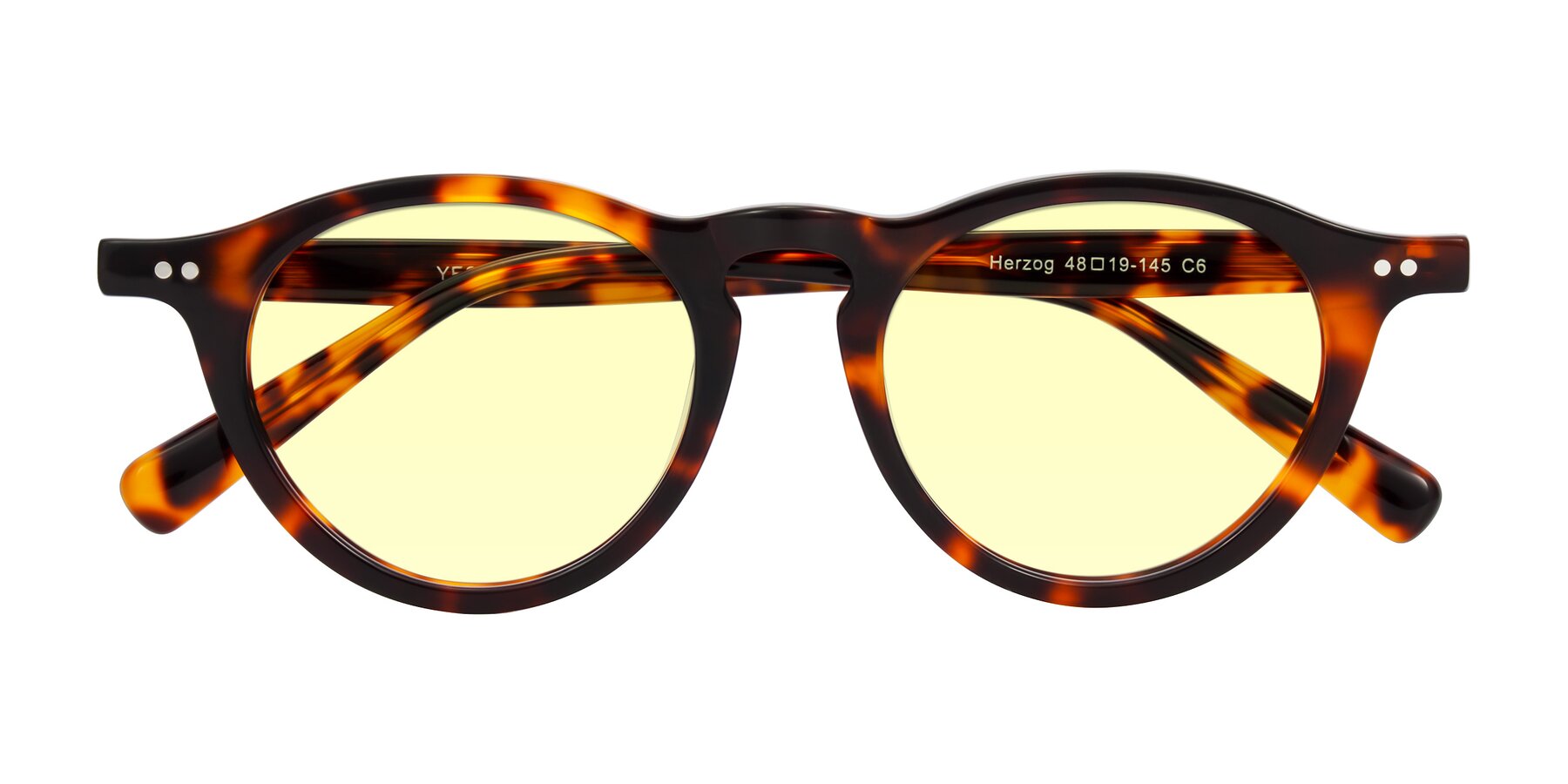 Folded Front of Herzog in Tortoise with Light Yellow Tinted Lenses