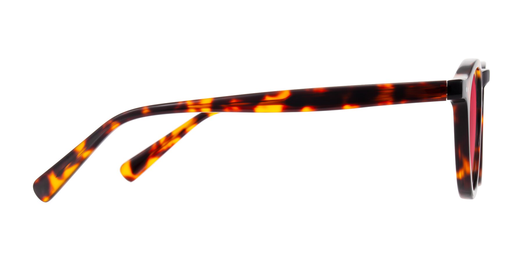 Side of Herzog in Tortoise with Red Tinted Lenses