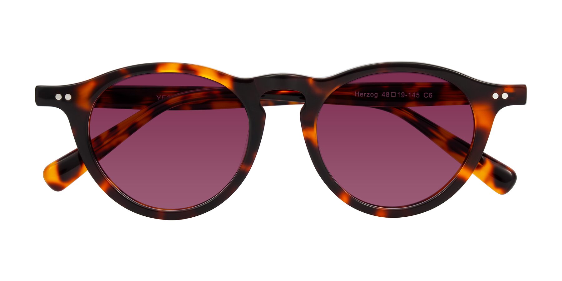 Folded Front of Herzog in Tortoise with Wine Tinted Lenses