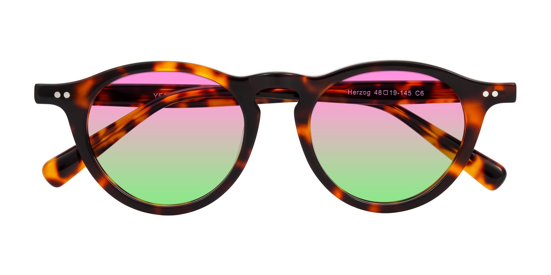 Folded Front of Herzog in Tortoise with Pink / Green Gradient Lenses