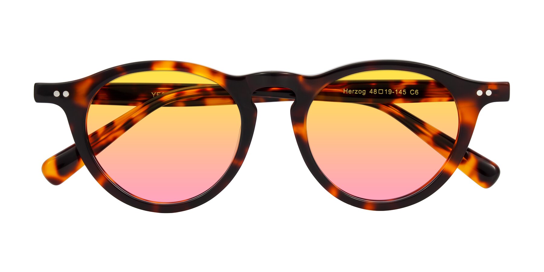 Folded Front of Herzog in Tortoise with Yellow / Pink Gradient Lenses