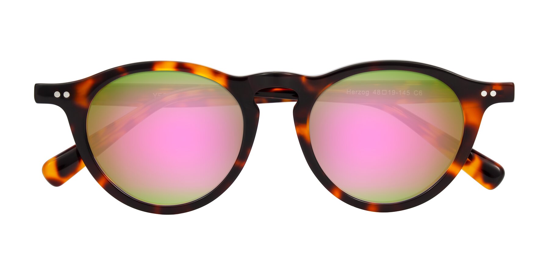 Folded Front of Herzog in Tortoise with Pink Mirrored Lenses