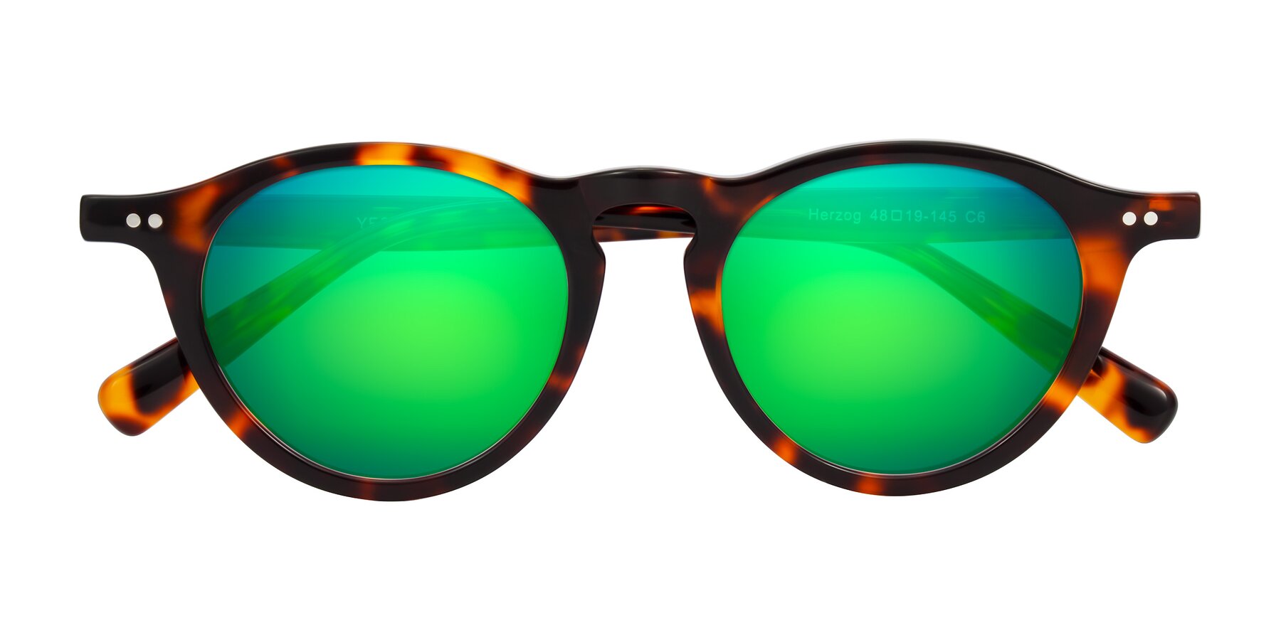 Folded Front of Herzog in Tortoise with Green Mirrored Lenses