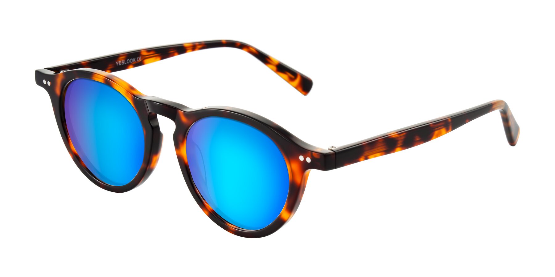 Angle of Herzog in Tortoise with Blue Mirrored Lenses