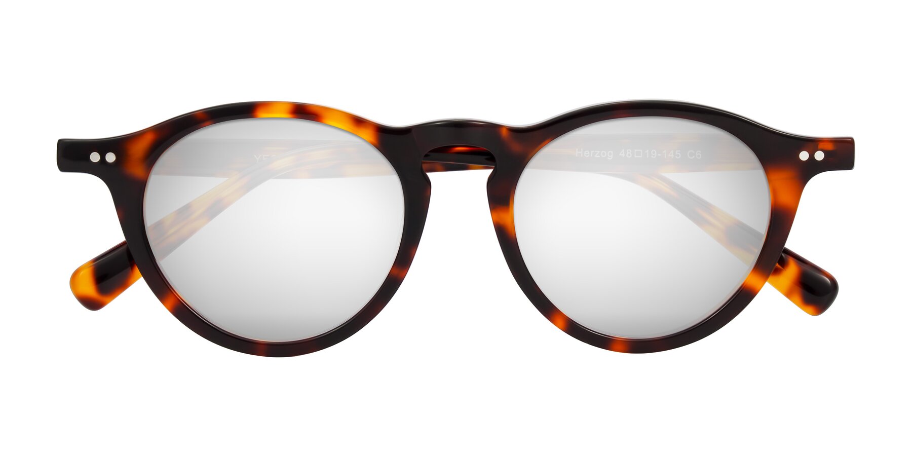 Folded Front of Herzog in Tortoise with Silver Mirrored Lenses