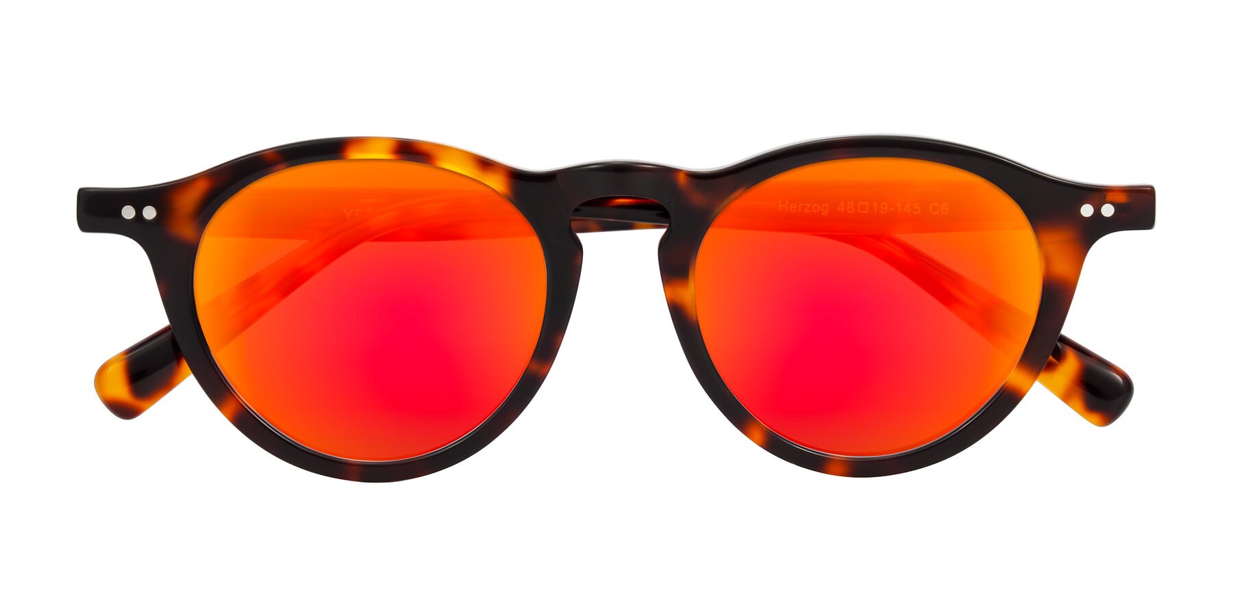 Folded Front of Herzog in Tortoise with Red Gold Mirrored Lenses
