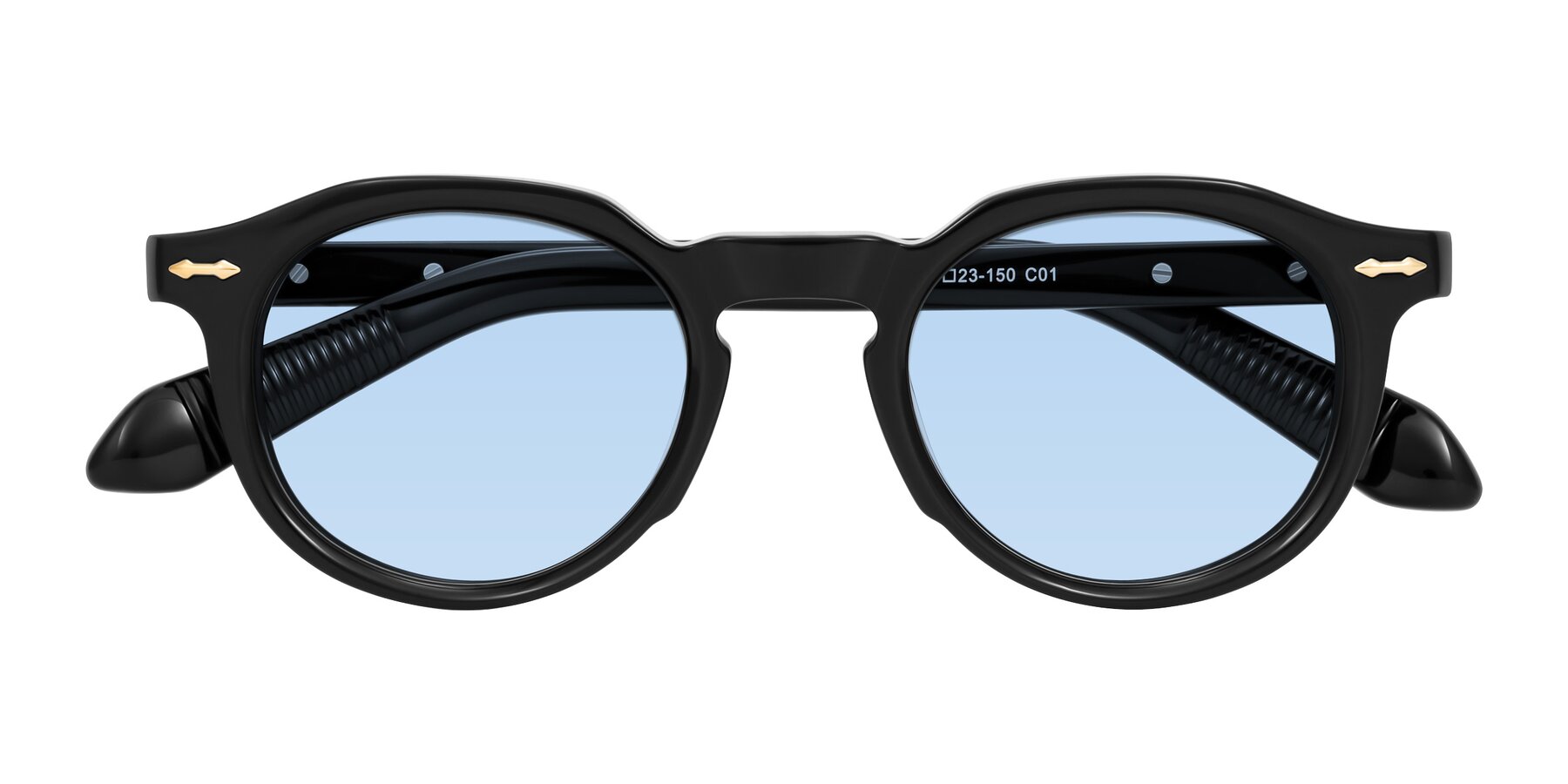 Folded Front of Lachard in Black with Light Blue Tinted Lenses