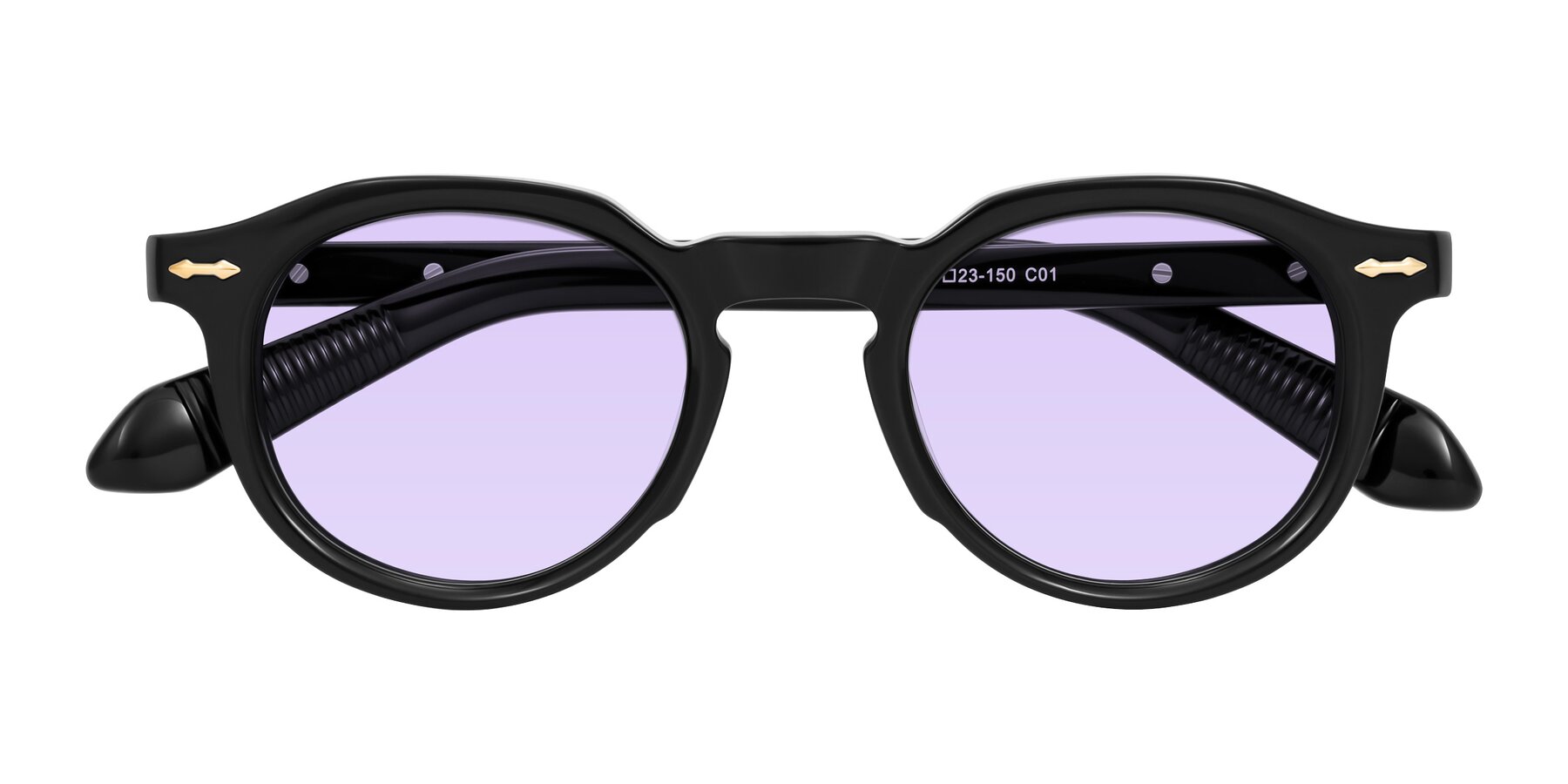 Folded Front of Lachard in Black with Light Purple Tinted Lenses