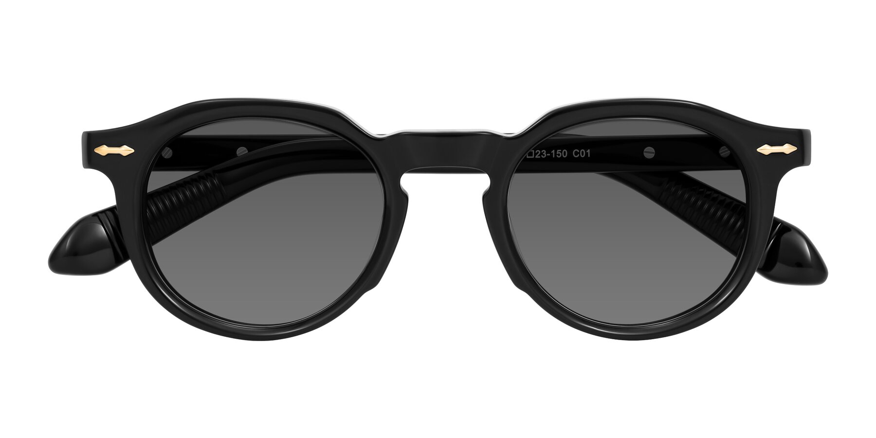 Folded Front of Lachard in Black with Medium Gray Tinted Lenses