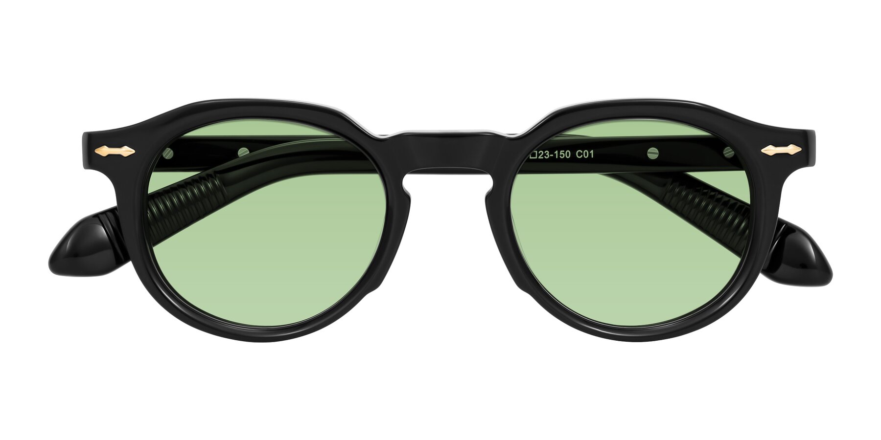 Folded Front of Lachard in Black with Medium Green Tinted Lenses