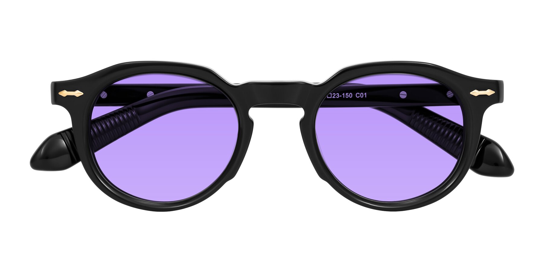 Folded Front of Lachard in Black with Medium Purple Tinted Lenses