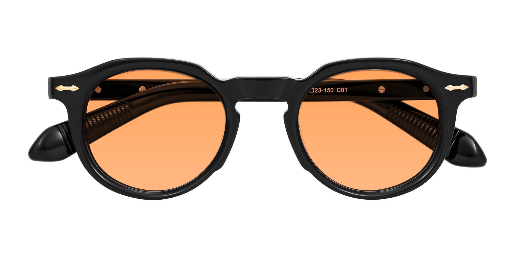 Folded Front of Lachard in Black with Medium Orange Tinted Lenses