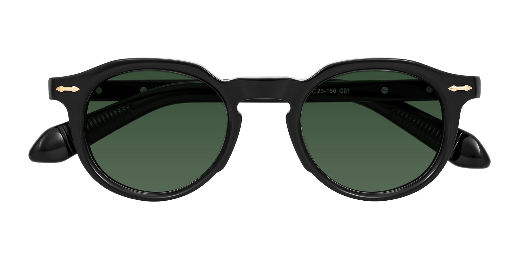Folded Front of Lachard in Black with Green Tinted Lenses