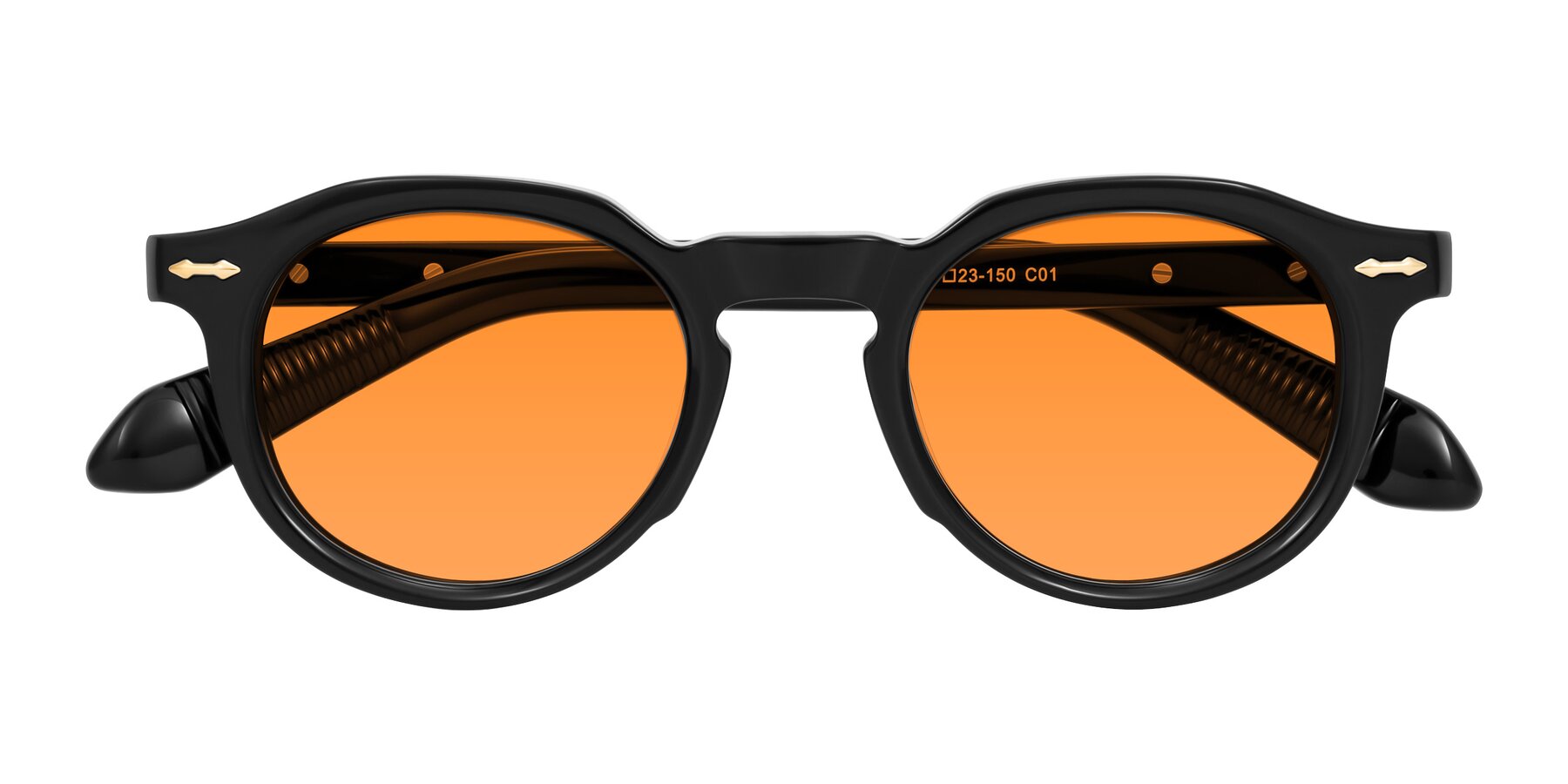 Folded Front of Lachard in Black with Orange Tinted Lenses