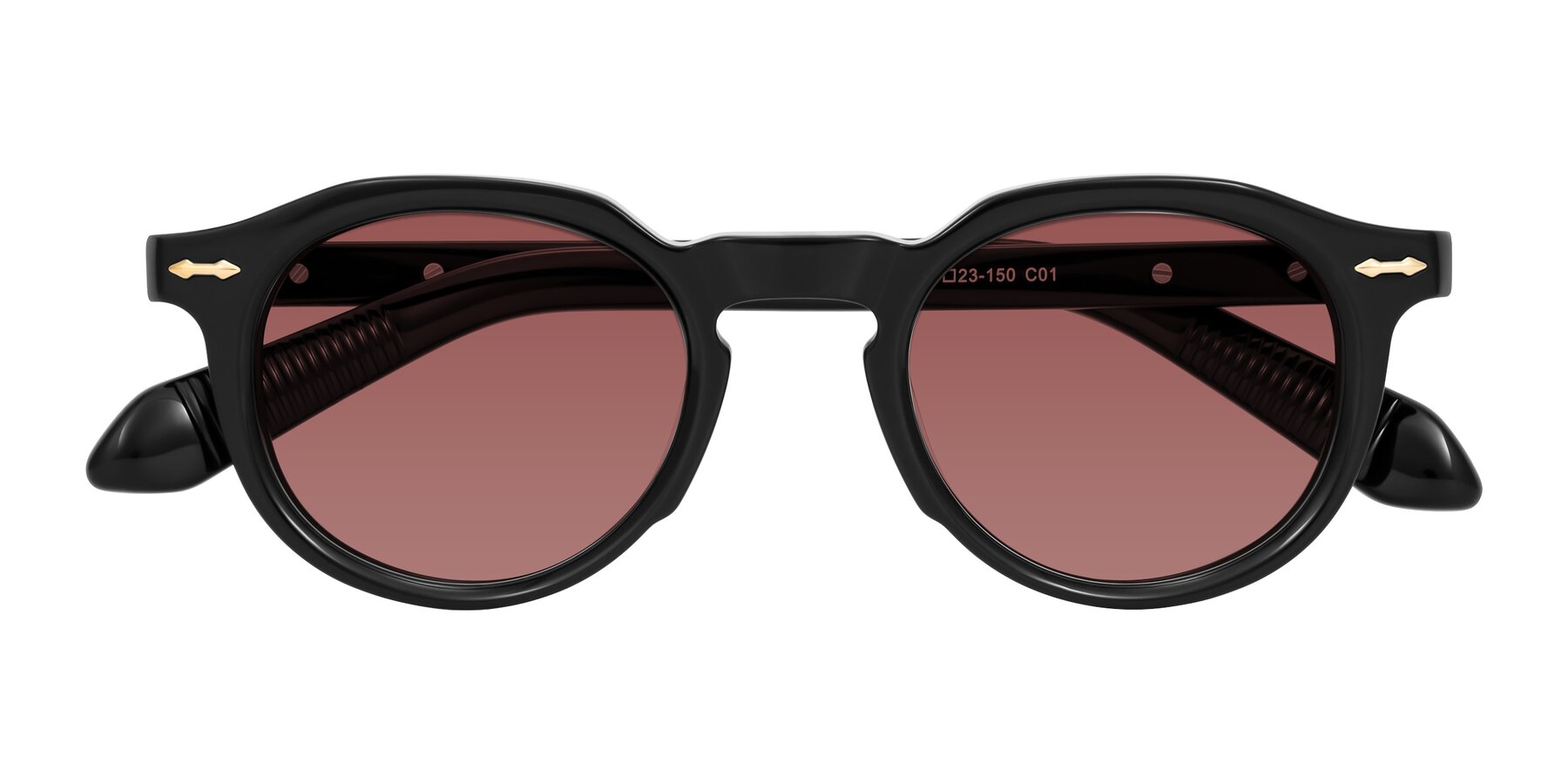 Folded Front of Lachard in Black with Garnet Tinted Lenses