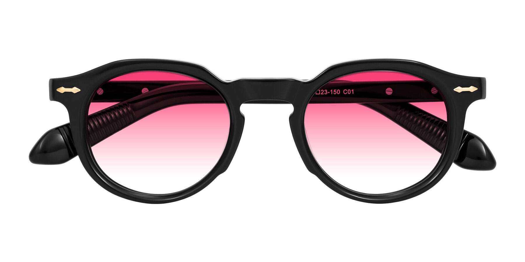 Folded Front of Lachard in Black with Pink Gradient Lenses