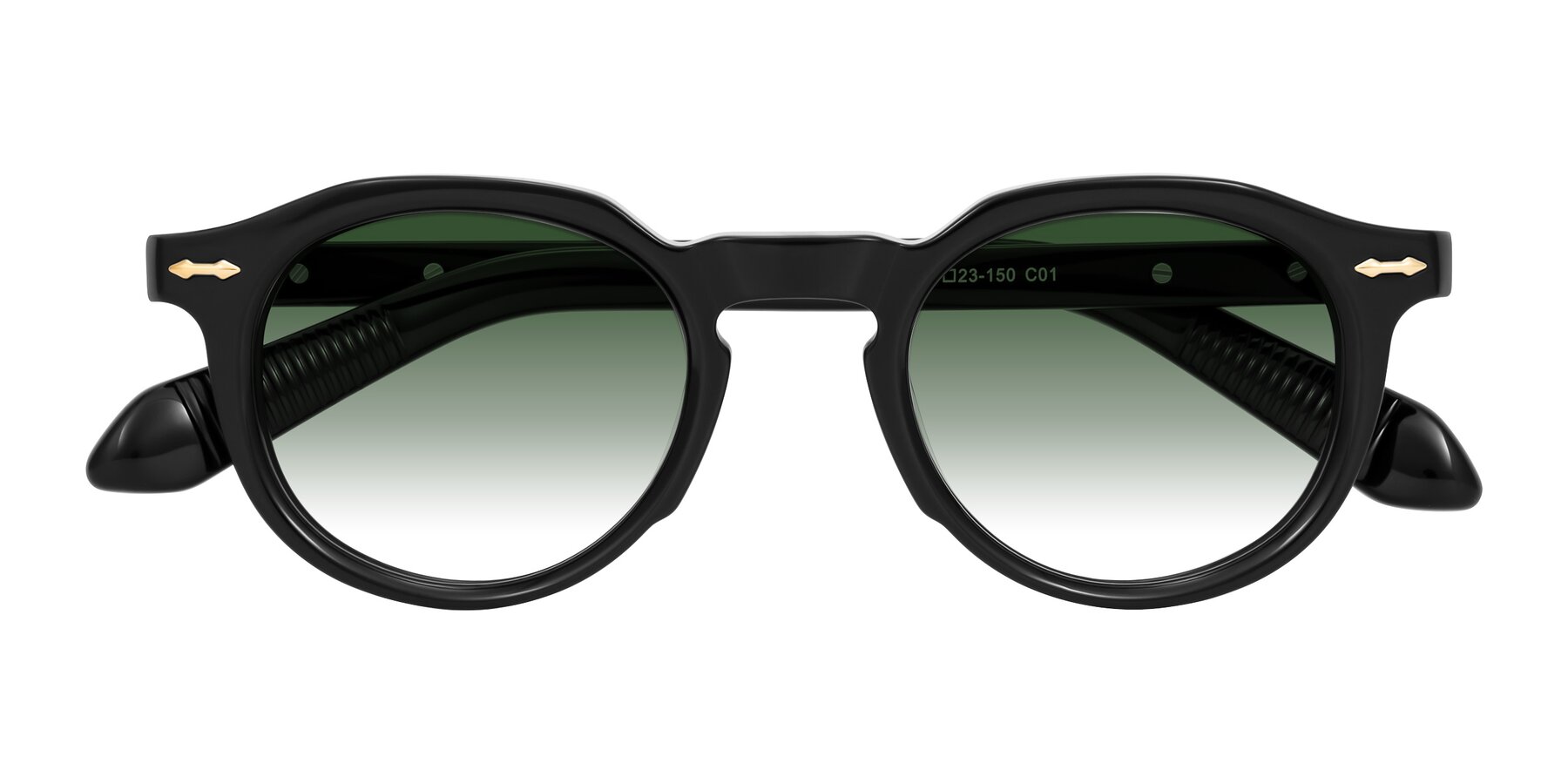 Folded Front of Lachard in Black with Green Gradient Lenses