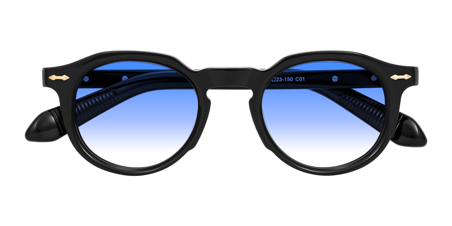 Folded Front of Lachard in Black with Blue Gradient Lenses