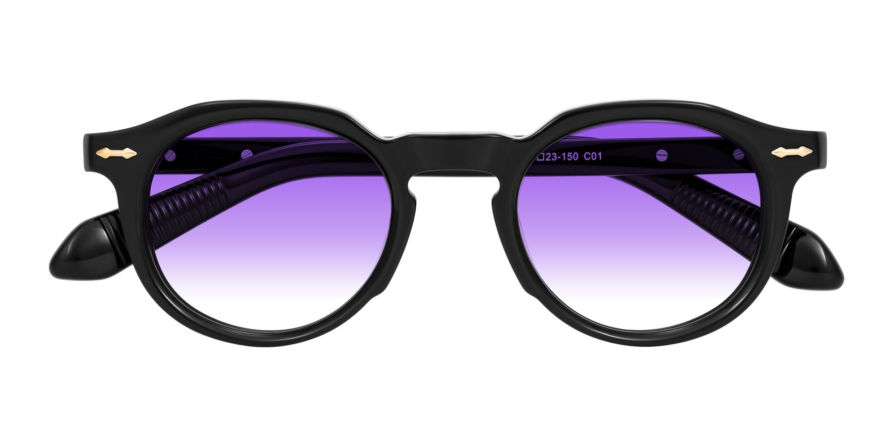 Folded Front of Lachard in Black with Purple Gradient Lenses