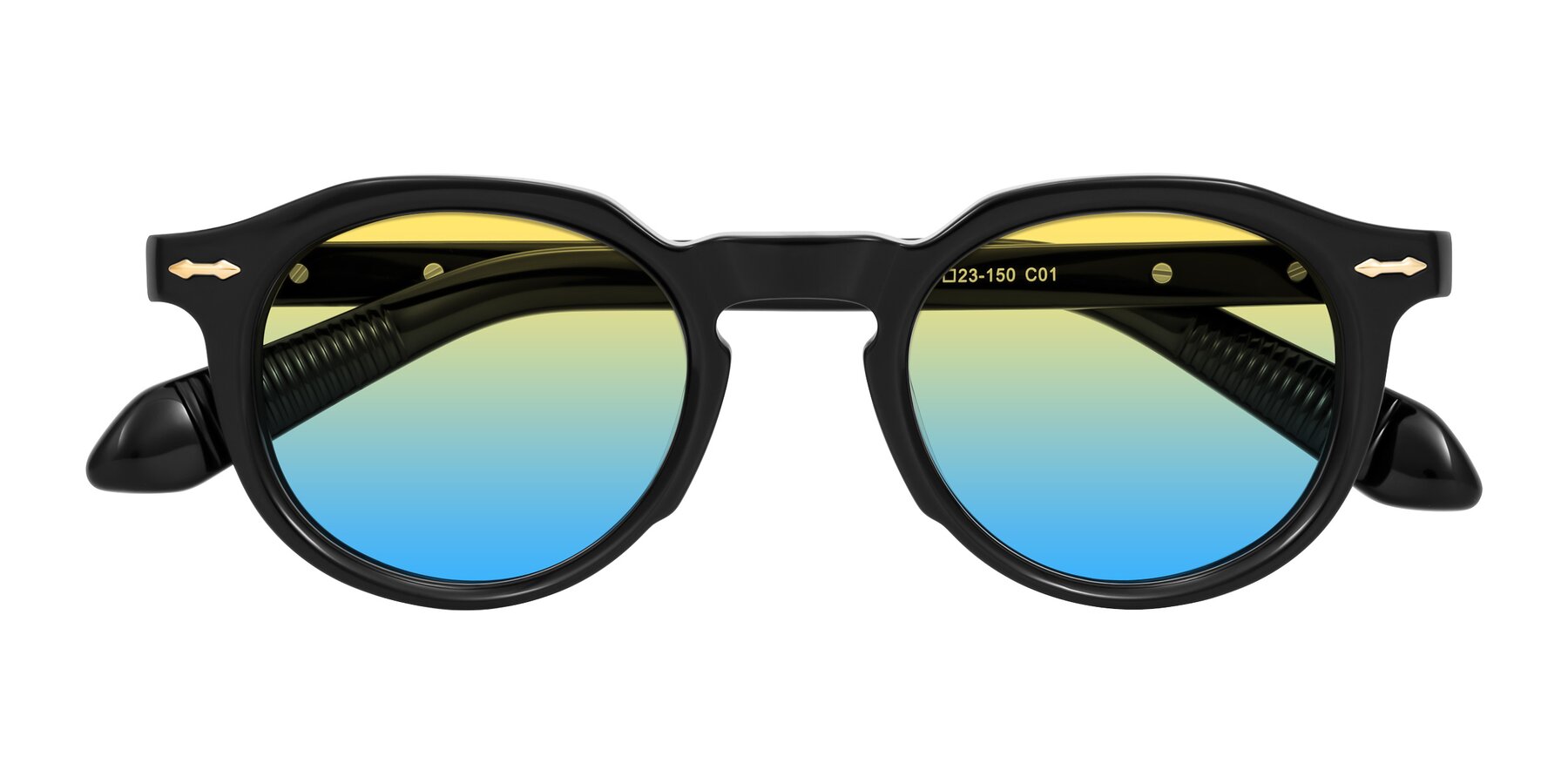 Folded Front of Lachard in Black with Yellow / Blue Gradient Lenses