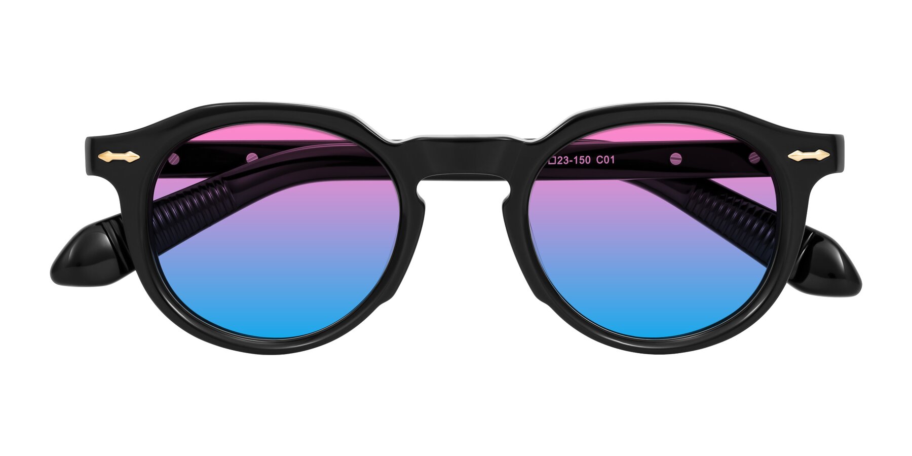 Folded Front of Lachard in Black with Pink / Blue Gradient Lenses