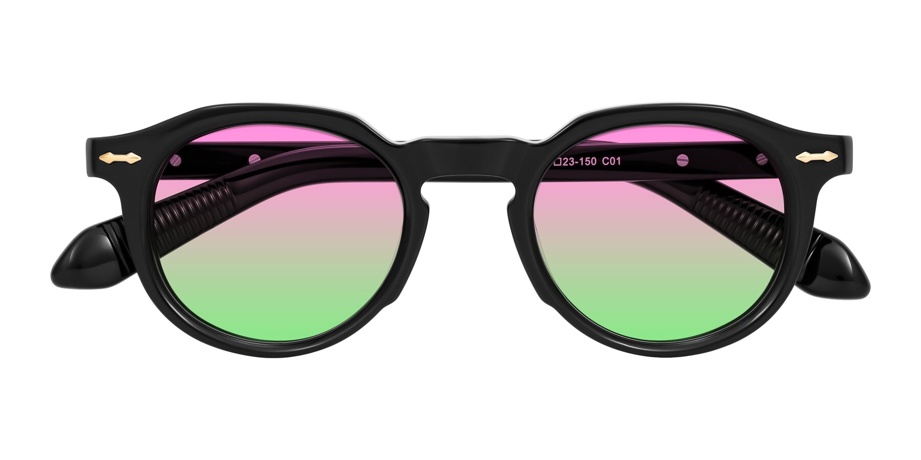 Folded Front of Lachard in Black with Pink / Green Gradient Lenses